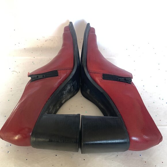 Diba Vtg Y2K Red Square Toe Flat Toe Box Block Heel Loafers Zip Side - Sz 8.5 - Picture 13 of 15